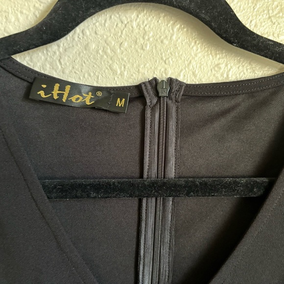 IHOT Women's V Neck Ruffle Sleeve Bodycon Sheath Wrap Ruched Dress size M Black - Picture 5 of 13